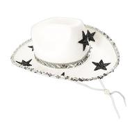 Yuedefly Versatile Western Style Cowboy Hat,White Cowgirl Hat Glitter Star Cowboy Hat Wide Brim Cowgirl Hat for Festivals Fancy Dress Cosplay Music Concerts(Black Star)