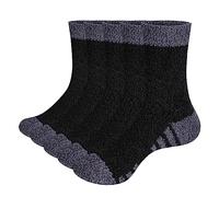 YUEDGE 5 Pairs Womens Soft Cozy Fluffy Socks Ladies Warm Winter Fuzzy Bed Socks for Women 3-5, Black