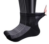 YUEDGE Black Bamboo Diabetic Socks for Men And Women Size 9-12，Black Cushioned Sole Wide Top Quarter Non Binding Socks 5 Pairs
