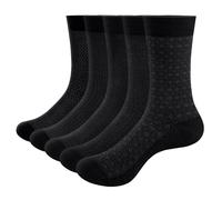 YUEDGE Breathable Anti-Odor Basic Black Bamboo Mens Socks For Men 6-10, Classic Casual Everyday Formal Office Wedding Suit Business Dress Socks, Multipack, 5 Pairs