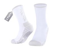 YUEDGE Grip Socks Football Non Slip Sports Socks For Men Women Anti Blister Wicking White Cushioned Anti Slip Athletic Socks For Football Pilates Rugby Volleyball Basketball Soccer, 3 Pairs