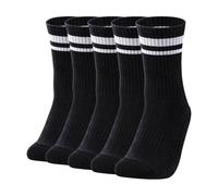 YUEDGE Ladies Striped Womens Socks Black Moisture Wicking Cushioned Gym Tennis Athletic Sports Socks Cotton Rich Tube Socks for Women 6-10, Multipack, 5 Pairs