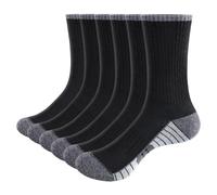 YUEDGE Men's Black Everyday Work Casual Athletic Cushioned Crew Socks for Men Moisture Wicking Mens Socks Anti Blister Walking Sports Socks, Size 6-10, Multipack, 6 Pairs
