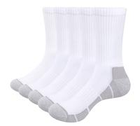 YUEDGE Men's Cotton Cushioned Crew Socks, Moisture Wicking Work Socks for Men 4-8 UK, Performance Gym Golf Training Athletic Sports Socks, White 5 Pairs