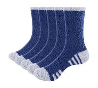 YUEDGE Mens Fluffy Socks, Cozy Plush Warm Socks Fuzzy Home Sleep Bed Socks for Men Size 6-9, Navy Blue, 5 Pairs