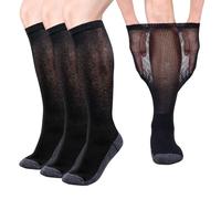 YUEDGE Men's Knee High Diabetic Socks, Extra Wide Black Bamboo Socks, Non-Binding Loose Top Socks for Edema and Swollen Legs, Size 4-8, 3 Pairs