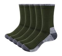 YUEDGE Mens Moisture Wicking Cushioned Army Green Cotton Crew Training Hiking Walking Athletic Sports Socks Anti Sweat Anti Smell Casual Everyday Work Socks For Men Size 6-10 UK, 5 Pairs