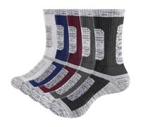 YUEDGE Mens Moisture Wicking Work Socks Patchwork Cotton Cushioned Crew Hiking Walking Boot Socks Thick Thermal Warm Socks for Men 6-12, 5 Pairs/Pack 5PM2203