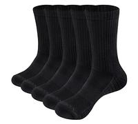 YUEDGE Men's Solid Black Cushioned Training Athletic Walking Sports Socks Moisture Wicking Mens Socks Padded Anti-Odor Work Socks Thick Cotton Crew Socks For Men Size 9-12, Multipack, 5 Pairs
