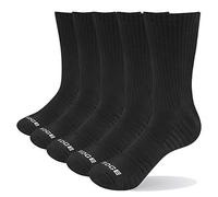 YUEDGE Men's Solid Black Cushioned Training Athletic Walking Sports Socks Moisture Wicking Mens Socks Padded Anti-Odor Work Socks For Men Size 6-10, Multipack, 5 Pairs