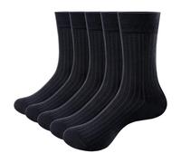 YUEDGE Mens Solid Vegan Mid Calf Comfy Black Formal Business Dress Casual Everyday Bamboo Socks For Men 6-10, Basic Breathable Men's Socks, Multipack,5 Pairs