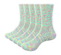 YUEDGE Womens Fluffy Socks, Cozy Plush Warm Winter House Sleeping Bed Socks | Soft Comfort Fuzzy Socks, Shed-Free Fleece, Gift Socks For Ladies and Elders, 5 Pairs