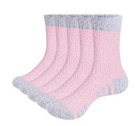 YUEDGE Womens Soft Cozy Pink Fluffy Socks Plush Fuzzy Socks Thermal Warm Winter Sleeping Bed Socks for Women Ladies 4-7, Multipack, 5 Pairs