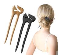 YUEELI 2pcs U Shaped Hair Pins Fox Hair Stick Vintage Hairpin Wooden Hair Fork French Hair Pins for Buns Fox Hairpin Hair Accessories for Women Girls