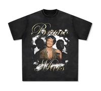 YUEFEIFAN Bruno-Mars-American-T-Shirt-Street-Fashion-Vintage-Print-Done-Old-Wash-Heavy-Loose-Short-Sleeve Black
