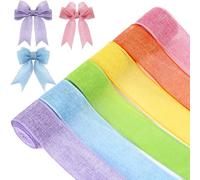 Yuefunny 6 Rolls Valentine’s Day Wired Ribbon 2 Inch Winter Ribbon Burlap Wired Ribbon Total 30 Yard x 2 Inch Summer Hawaii Beach Ribbon for Wreath Bow Craft Gift Wrapping Party(Macaron Color)