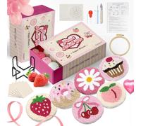 yuegool 6PCS Punch Needle Coaster Kit,Easy DIY Embroidery Set for Beginners, Kids & Adults with Patterns, Tools, Yarns, Hoop, Instructions & Coaster Holder