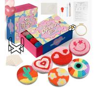 yuegool 6PCS Punch Needle Coasters Kit,Easy DIY Punch Needle Embroidery Kit for Beginners Adults Kids Including Energy Blessings Patterns, Tools, Yarns, Hoop, Instruction, Coaster Holder