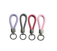 YUEHEWANG 4pcs key ring, men's and women's genuine leather keychain, personalized car key ring, black and white, red blue, pink, purple