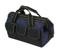 YUEHISY 16in Tool Storage Bag, Heavy Duty Tool Tote with Wide Mouth Open and 5 Pockets, Water Proof 1680D Oxford Cloth Portable Handheld Bag for Workshop, Job Site (Blue Black)
