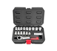 YUEHISY 17-Piece Pass Through Socket Set, 10-24mm 12 Point Socket with 72T Reversible Ratchet, 1/2 3/8 Inch Drive Adapter, for Hex Square Spline Fasteners