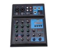 YUEHISY 4 Channel Sound Mixer, Low Noise Mixing Console with Dual Cordless Microphone, Bluetooth Audio Mixer, LED Lights, for DJ Studio Karaoke Recording