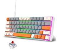 YUEHISY 63 Key Wired Mechanical Keyboard, Compact Hot Swappable Switches with Dual Color Keycaps, N Key Rollback Detachable Cable for Gaming Office (Red Switch White Gray Orange)