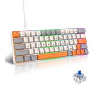 YUEHISY 63 Key Wired Mechanical Keyboard, Compact Hot Swappable Switches with Dual Color Keycaps, N Key Rollback Detachable Cable for Gaming Office (Blue Switch Gray White Orange)