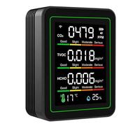 YUEHISY Air Quality Monitor, 5 in 1 WiFi Smart Detector for CO2 TVOC HCHO Temp Humidity, Indoor Air Tester with LCD Screen, APP Remote Monitoring