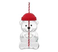 YUEHISY Bear Straw Cup, 20oz Cute Clear Glass Therapy Versatile Sippy Cup with Leak Proof Red Lid, Easy to Clean for Coffee Milk Tea