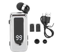 YUEHISY Bluetooth 5.4 Wireless Headset, Retractable Lavalier Earpiece with ENC Mic & LED Power Display for Clear Calls, 20 Min Fast Charge for Business Driving (Silver)