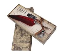 YUEHISY Calligraphy Dip Pen Set, Feather Quill Pen with 5 Nibs and Ink Pot for English Calligraphy, Antique Stationery Gift Box for Wedding Guest Book Signature, Medieval Writing (Red)