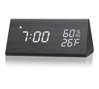 YUEHISY Digital Alarm Clock, Wooden with Temp Humidity Display, Brightness Adjustable, Voice Control, USB Powered for Bedroom Nightst Modern Home Decor (#2)