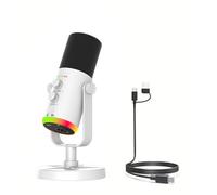 YUEHISY Gaming Streaming Microphone for Creators, USB Condenser Dynamic Mic, Touch Control, Echo Adjustment, ENC Noise Cancel, RGB Lighting for Laptop PC Recording (White)