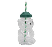 YUEHISY Glass Cup with Straw, Reusable Transparent Cup 3D Bear Iced Coffee for Milk Tea, Smoothie & Cold Brew, 450ML