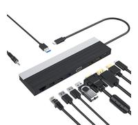 YUEHISY Laptop Docking Station, 12 in 1 Hub Multiport Adapter 3 Monitors, with HD Interface DisplayPort VGA Gigabit Ethernet 100W PD 4 USB Ports