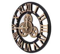 YUEHISY Large 3D Retro Wall Clock, 34CM Vintage Wooden Gear Clock with Numerals, Industrial Style Wall Decor for Home Living Room, Bedroom Office Decoration (Gold)