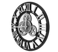YUEHISY Large 3D Retro Wall Clock, 34CM Vintage Wooden Gear Clock with Numerals, Industrial Style Wall Decor for Home Living Room, Bedroom Office Decoration (Silver)