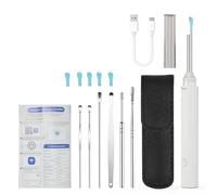 YUEHISY LED Ear Wax Removal Tool, Smart Ear Pick Cleaner, Soft Silicone Tips, Rechargeable Camera, 14.2cm, 6 Replacements for Family Check (White)