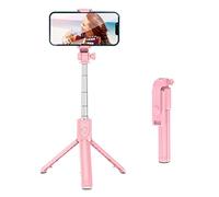 YUEHISY Live Video Selfie Stick for Solo Creator, Tripod Stand 360° Rotate, 70cm Telescopic, 130g Foldable, BT Remote No Charge, Pockets Vlog Kit (Pink)
