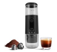 YUEHISY Manual Portable Espresso Maker, Travel Coffee Machine for Ground Coffee and Capsules, Rechargeable Via USB-C for Camping Car Outdoor (Black)