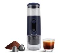 YUEHISY Manual Portable Espresso Maker, Travel Coffee Machine for Ground Coffee and Capsules, Rechargeable Via USB-C for Camping Car Outdoor (Navy Blue)