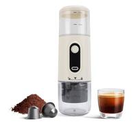 YUEHISY Manual Portable Espresso Maker, Travel Coffee Machine for Ground Coffee and Capsules, Rechargeable Via USB-C for Camping Car Outdoor (White)