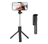 YUEHISY Phone Tripod Selfie Stick, Portable Folding Selfie Stick with Bluetooth Remote, 360°Rotation, Extendable Travel Tripod Stand, for Cell Phone (Black)