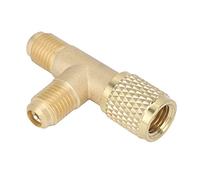 YUEHISY Quick Coupler Tee Adapter, 1/4in SAE Brass with Valve for R134a R22 R12, HVAC Service Tool, Vacuum Gauge Charging Fitting, Male Female Flare Port