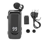YUEHISY Retractable Wireless Earphone, BT5.4 Single In Ear Earphone, Detachable Battery LED Display Collar Clip Headphones, for Driving Office (Black)