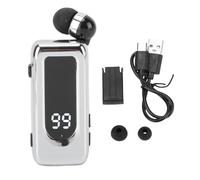 YUEHISY Retractable Wireless Earphone, BT5.4 Single In Ear Earphone, Detachable Battery LED Display Collar Clip Headphones, for Driving Office (Silver)