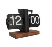 YUEHISY Retro Digital Flip Down Clock, Automatic Mechanical Turning Flip Clock, Mid Century Modern Decor Auto Battery Powered Gear Operated for Room, Home, Office (Black)
