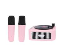 YUEHISY Retro Mini Karaoke Machine, Portable Bluetooth Speaker with 2 Wireless Mics, HiFi Sound & 4 Voice Changers, 5H Playtime for Kids Adults Home Party (Pink)