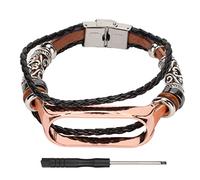 YUEHISY Smartwatch Band Leather, Vintage Style Watch Wrist Strap Replacement for Mi Band 6 5 NFC, Comfortable Deisgn (Brown gold)
